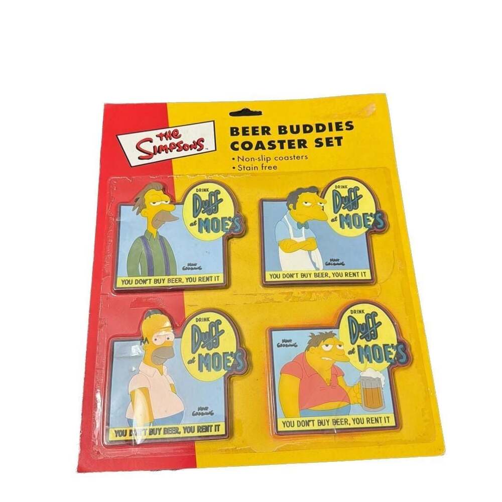The Simpsons Moe's Tavern Beer Buddies Coaster Set Duff Beer Homer Barney Lenny